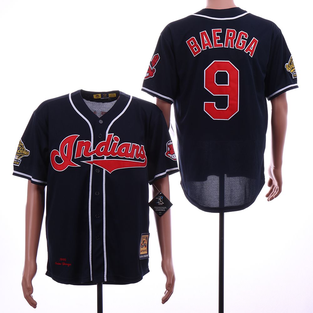 Men Cleveland Indians #9 Baerga Blue Throwback MLB Jerseys